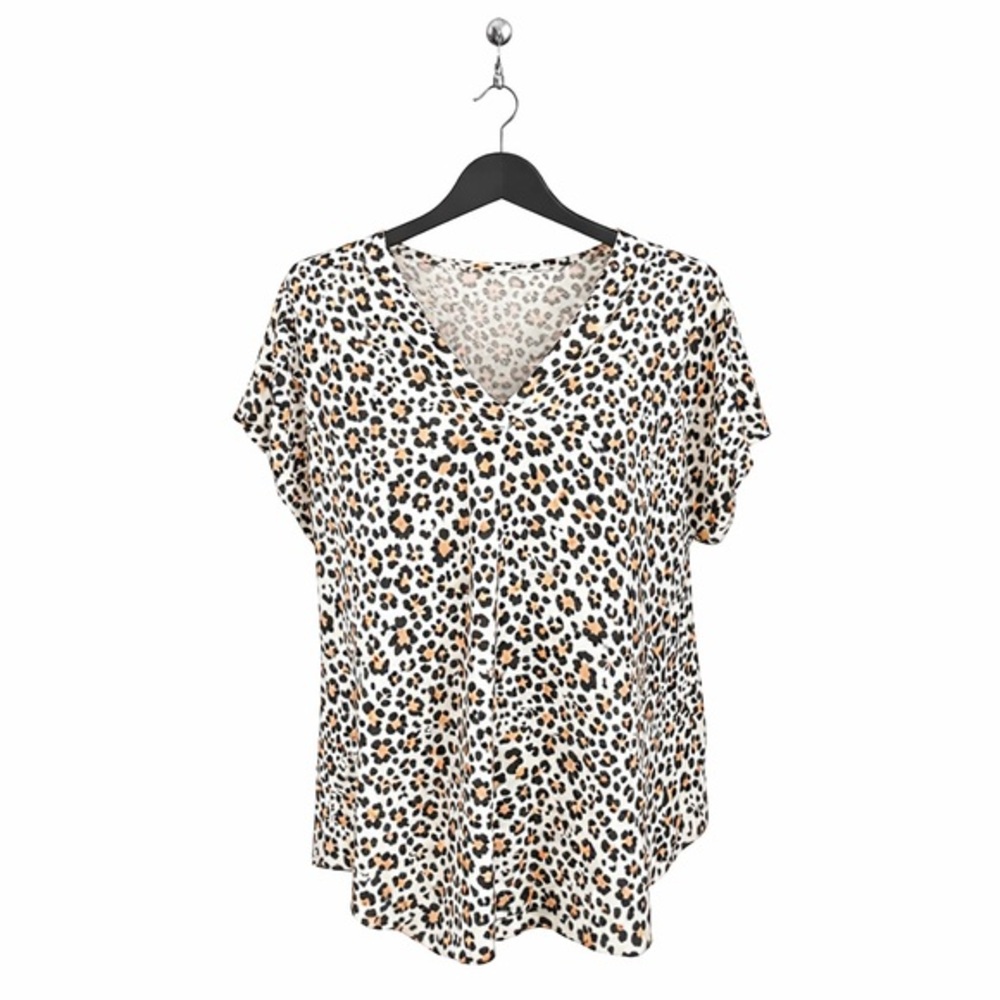 Gap - Leopard Print V-Neck Short Sleeve Blouse - Size Large